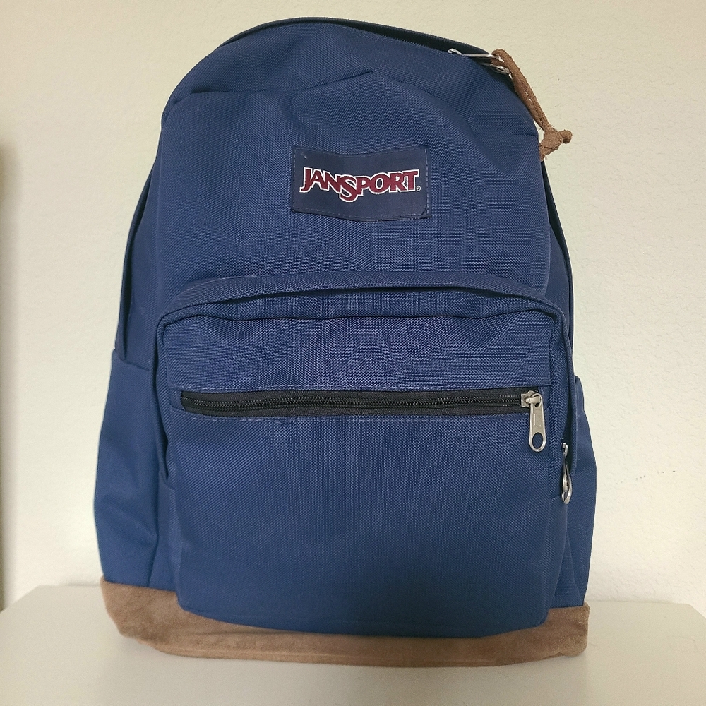 JanSport Blue Right Pack Backpack Laptop Sleeve Leather Bottom
